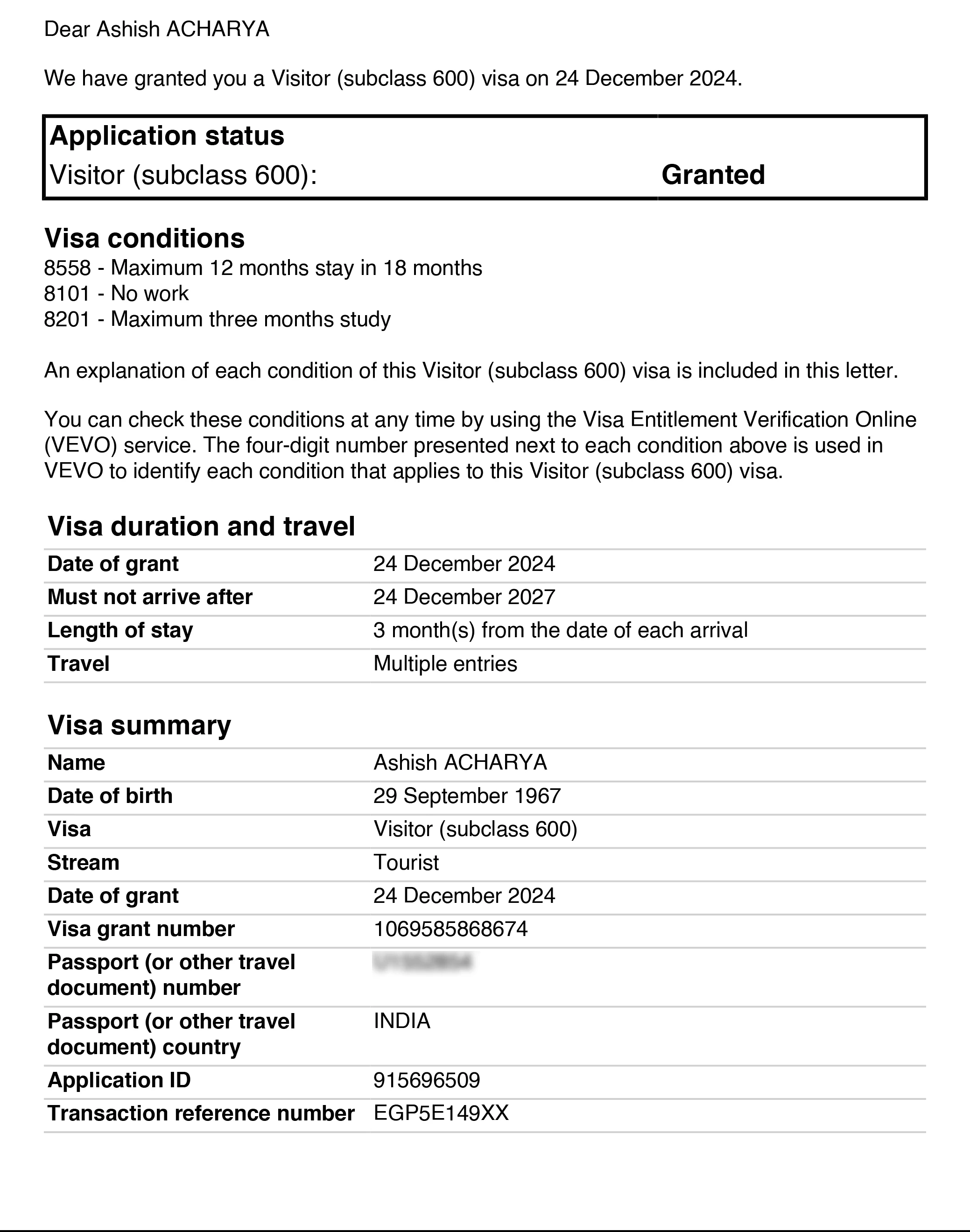 Approved visa copy